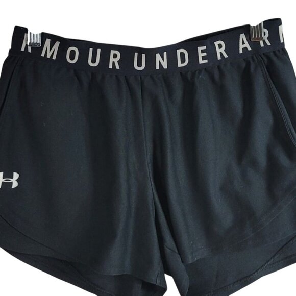 Under Armour Tech Play Up Shorts Black Small Pockets 3" Wicking HeatGear Loose - Picture 2 of 8
